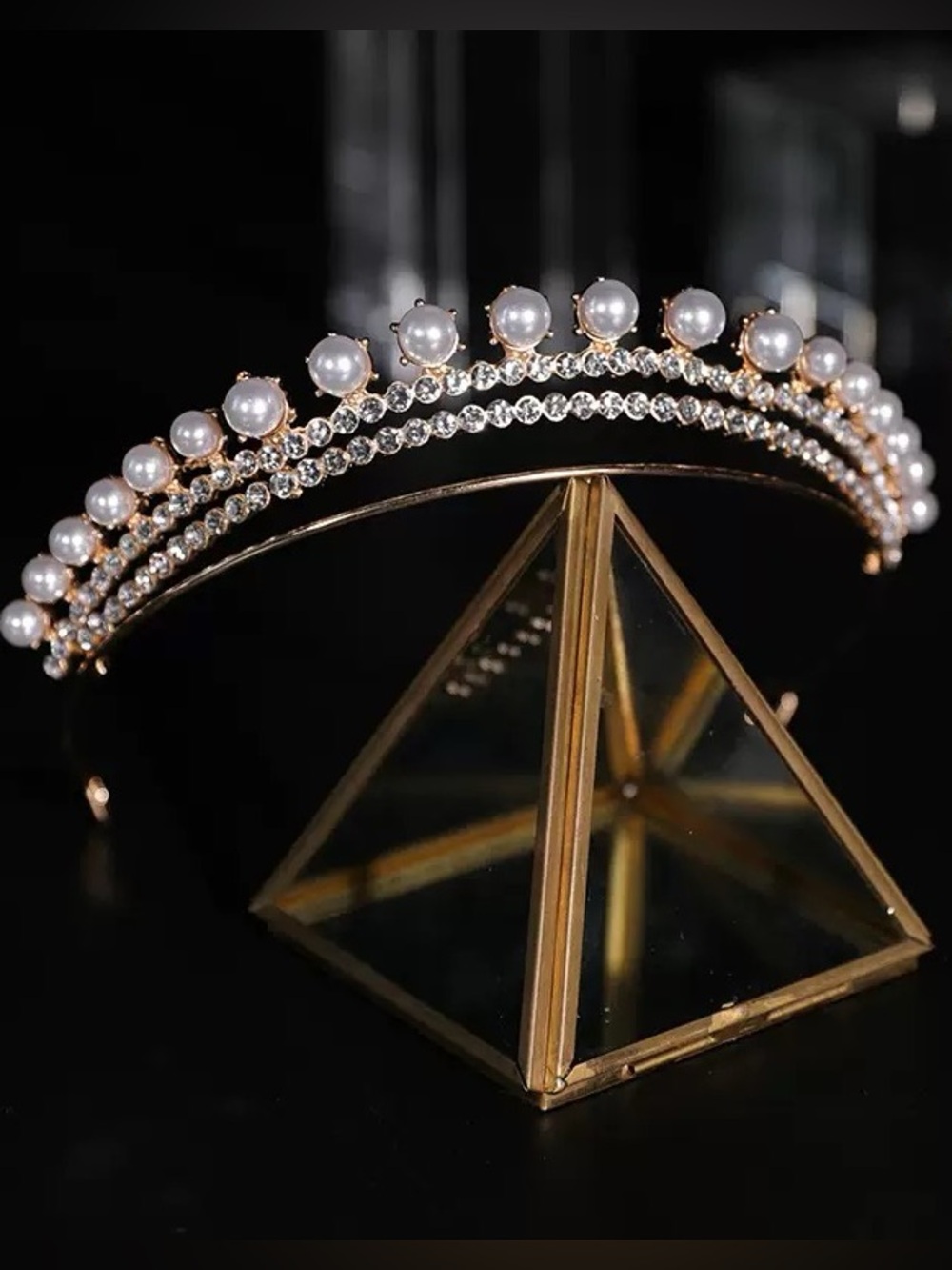 Elegant Pearl and Crystal Gold Tiara - Women Accessories